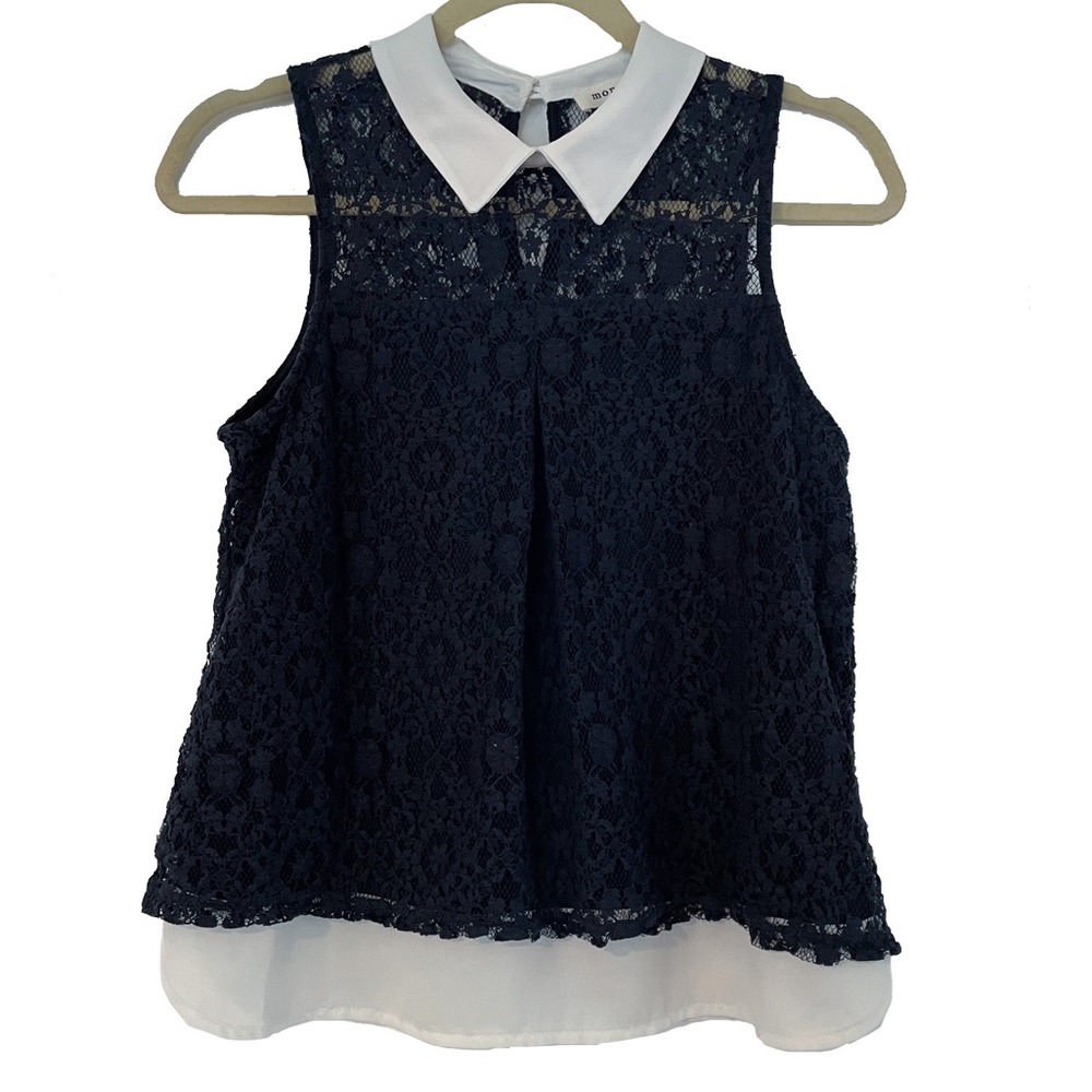 ❌SOLD❌ Collared Blouse with Lace Overlay